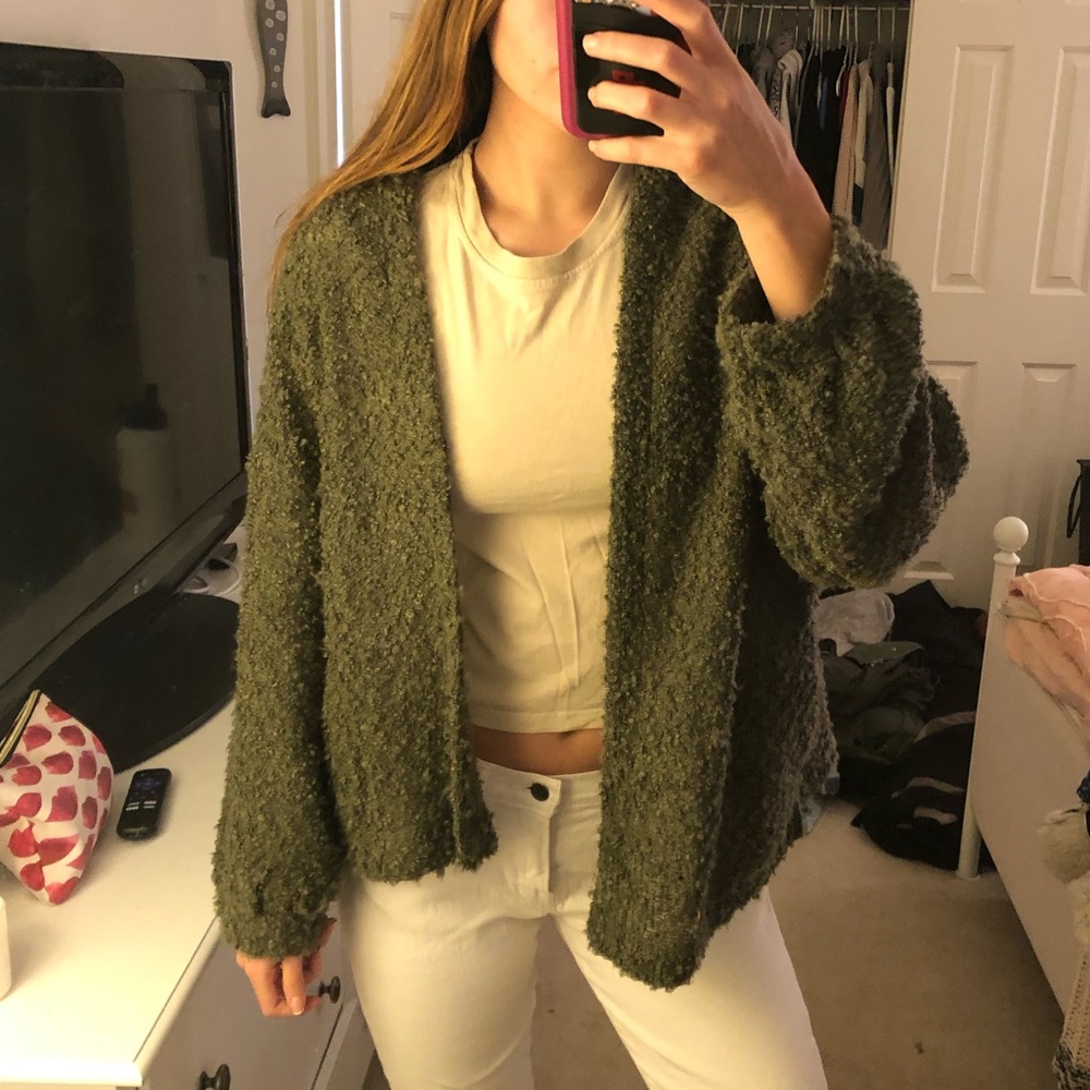 Wild Fable army green fuzzy cardigan